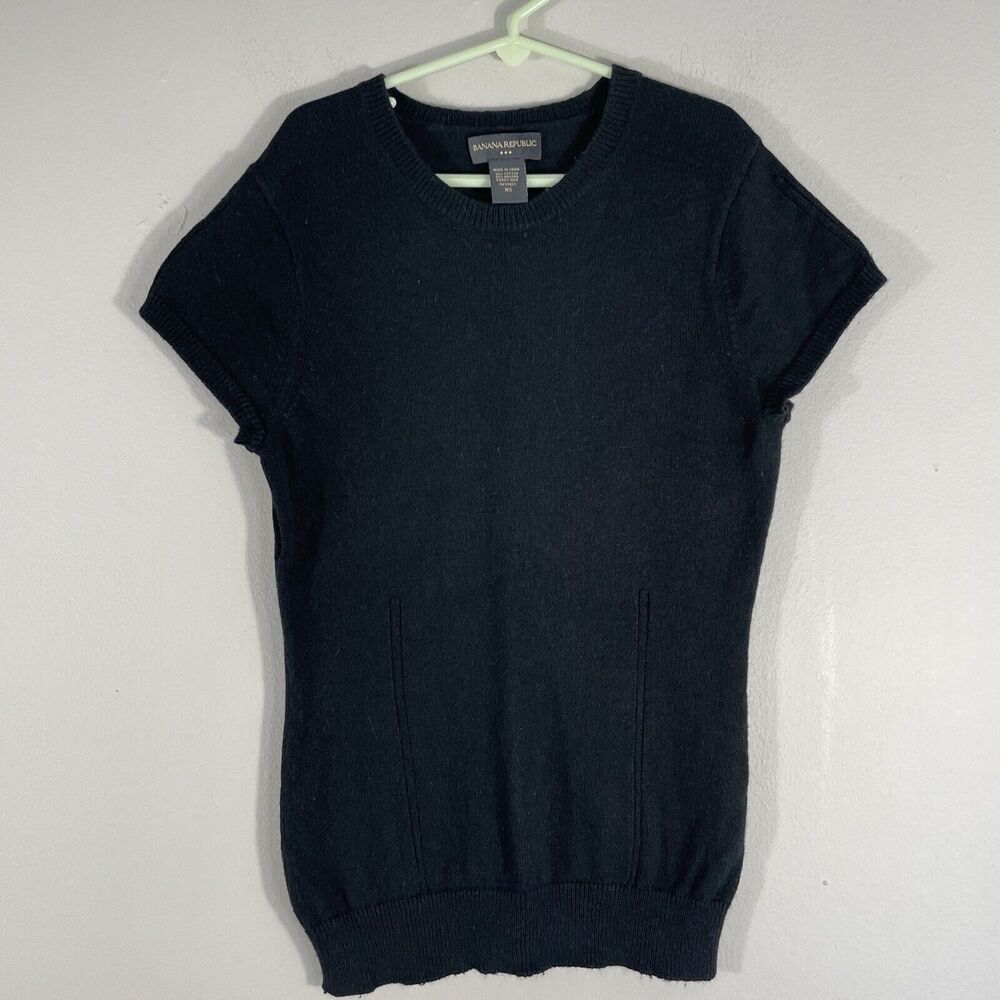 Banana Republic Black Cotton Angora Hair Blend Top Cap Sleeve Women’s Size XS